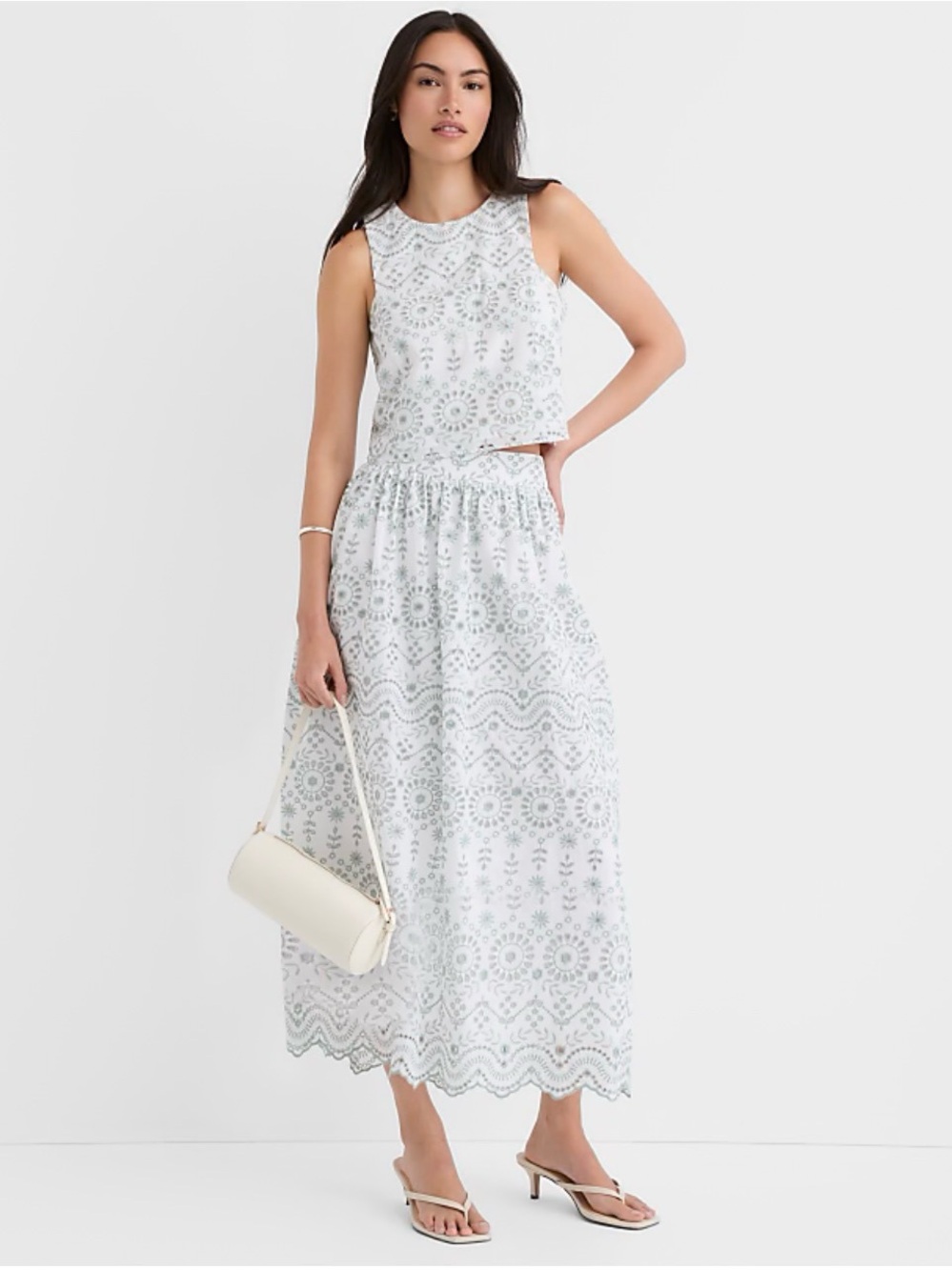 NWT! LOFT Scalloped Eyelet Poplin Midi Skirt